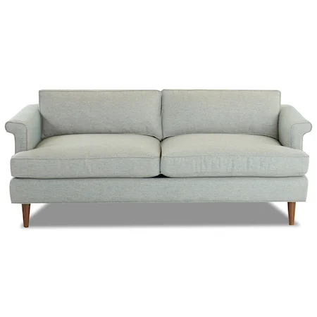 Mid-Century Modern Studio Sofa with Exposed Wood Legs and L-Shaped Arms